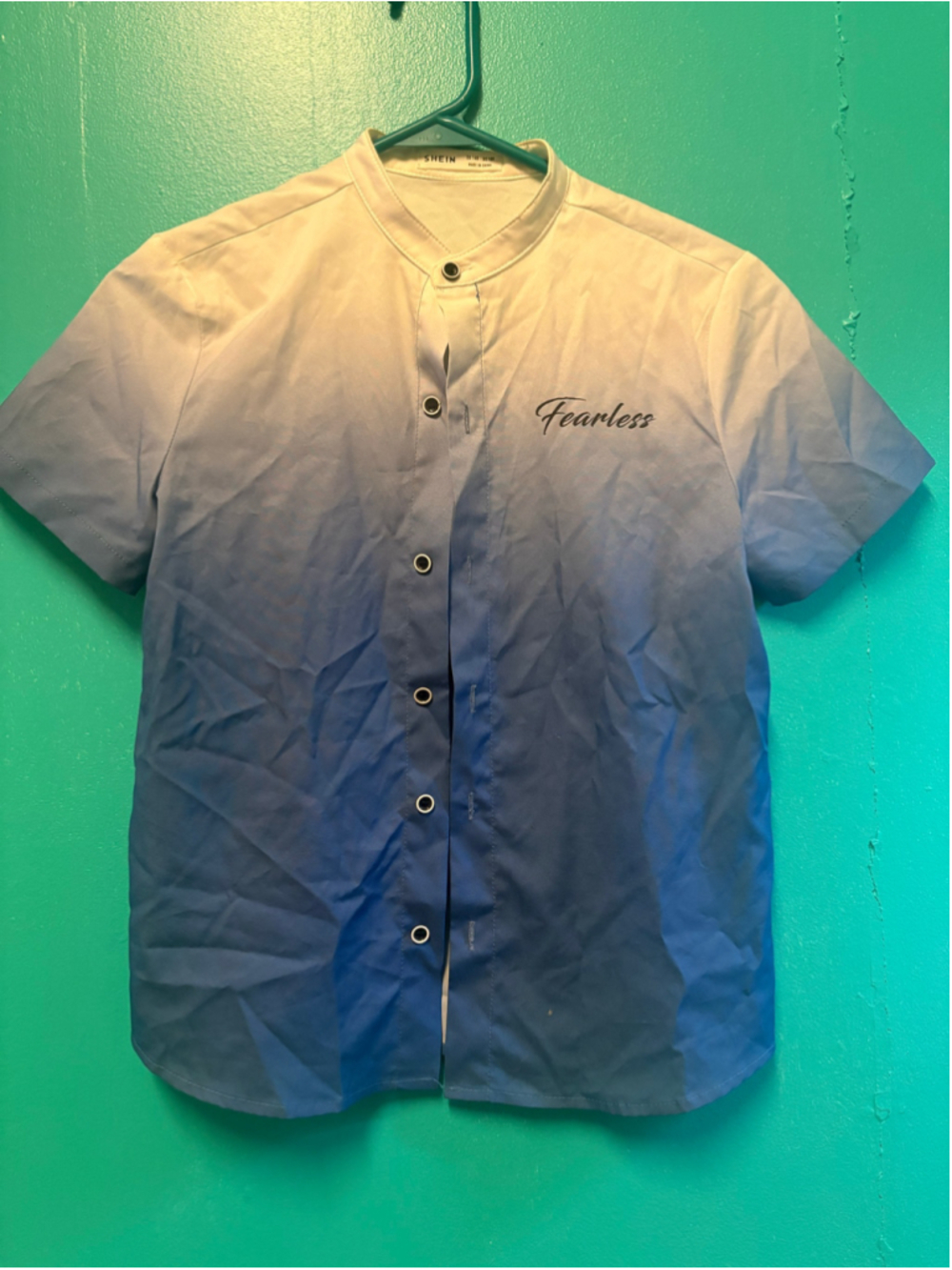 Boys SHEIN Fearless Button Down Shirt Size 10 Blue White Ombre